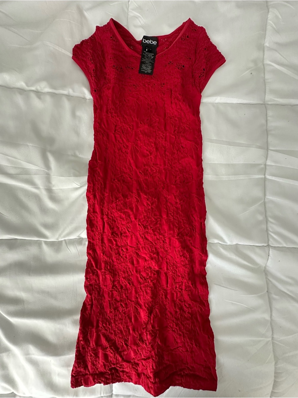 bebe Crimson Red Short Sleeve Maxi Dress
